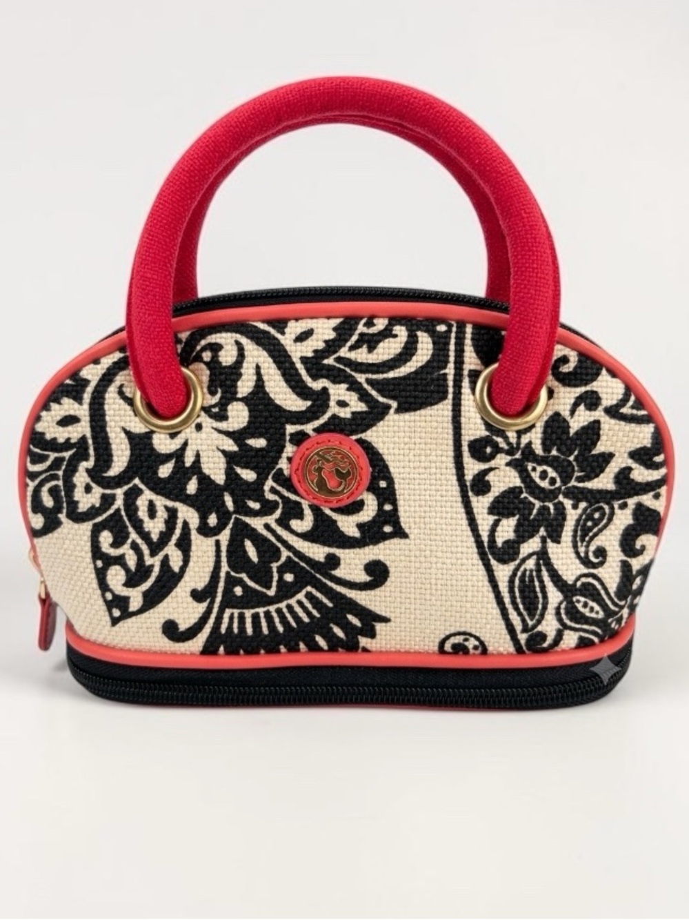 Spartina 449 Daufuskie Island Cosmetic Case Natural Black Linen Pink Leather